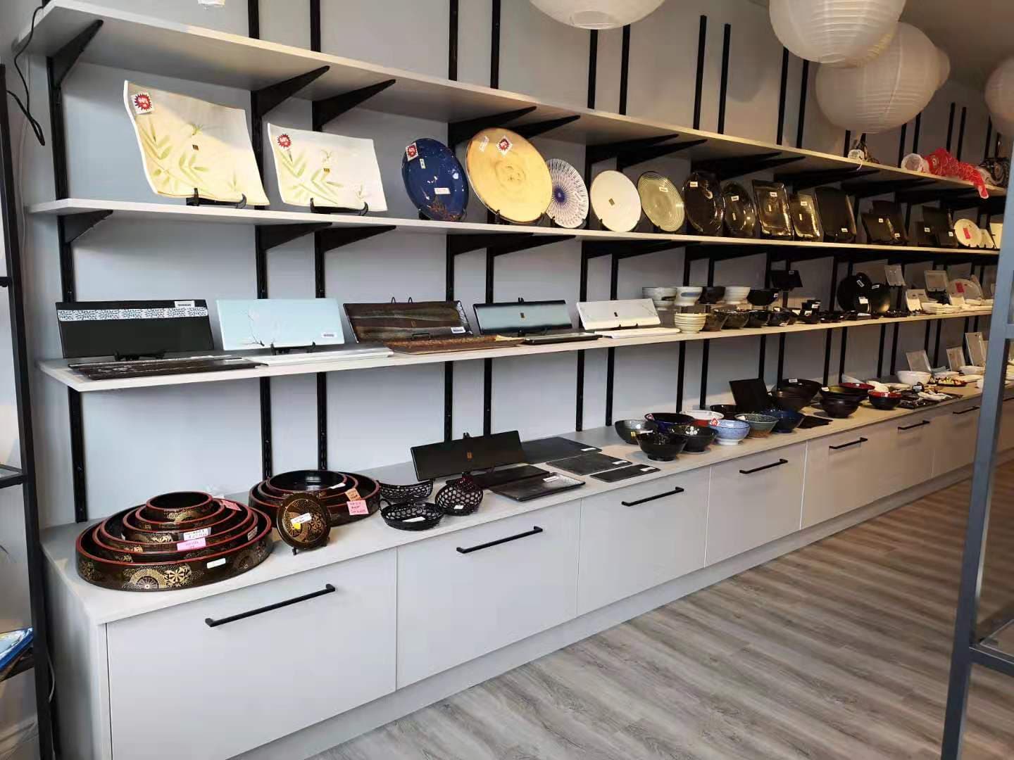 Commercial Store Cabinetry - Floating Shelves and Base Drawer Cabinet