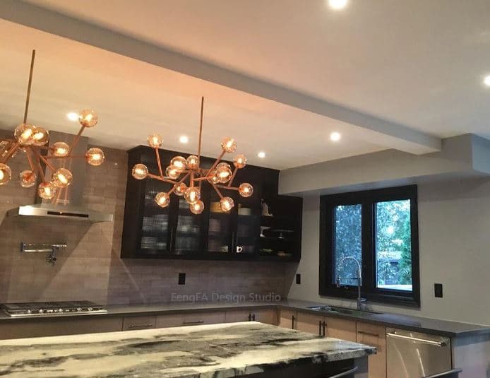 Contemporary Kitchen Featuring Sectional Upper Cabinets and Wall Pantry