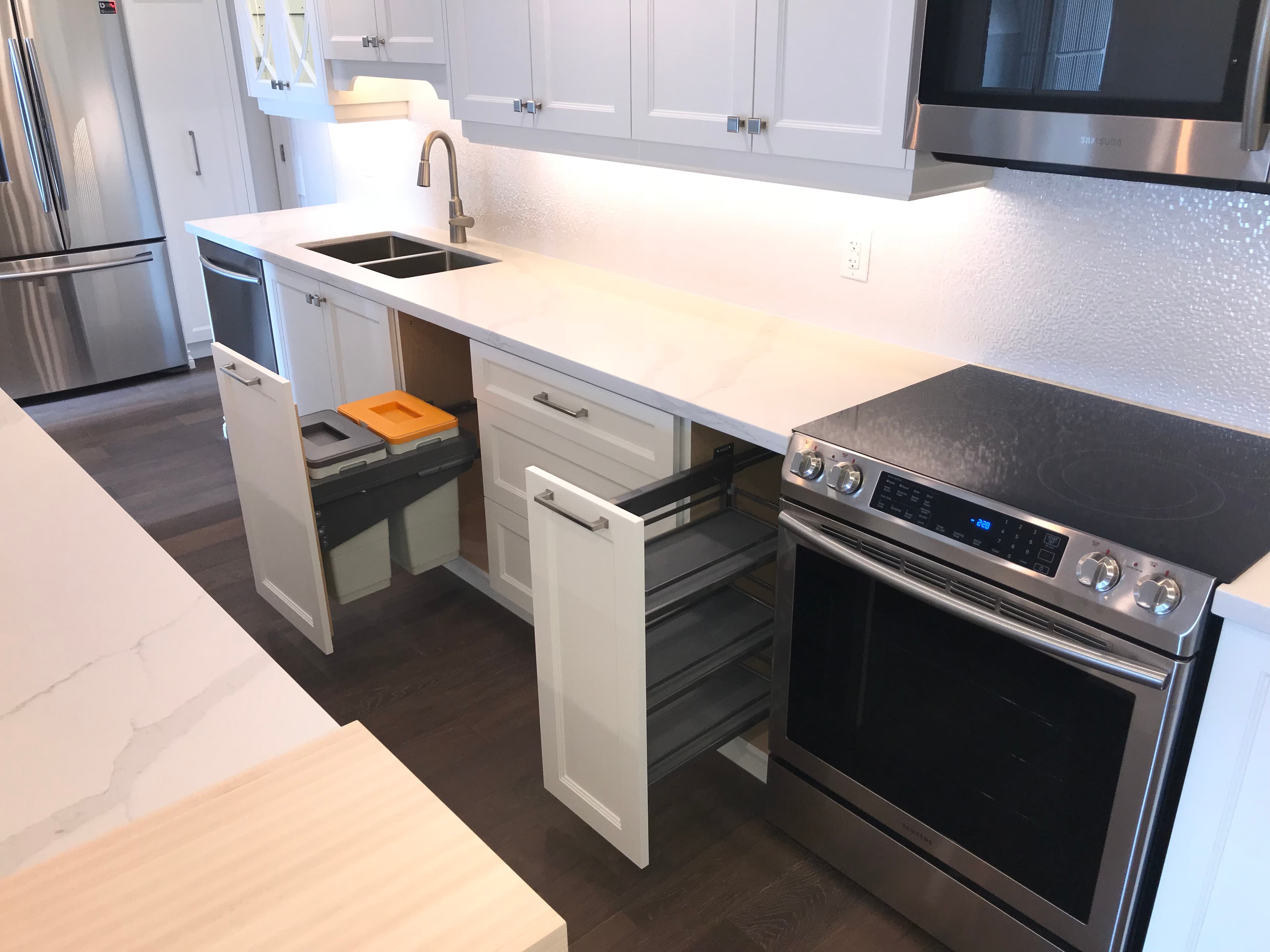 Transitional Kitchen with Open Space Design and Wood Block Island Addition