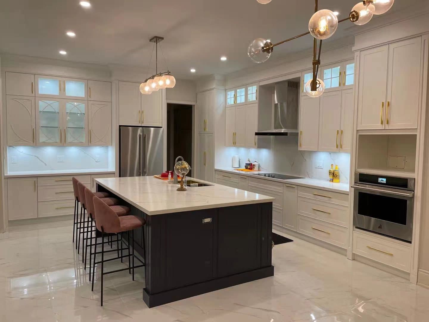 White Transitional Kitchen with Gold Accent Handles