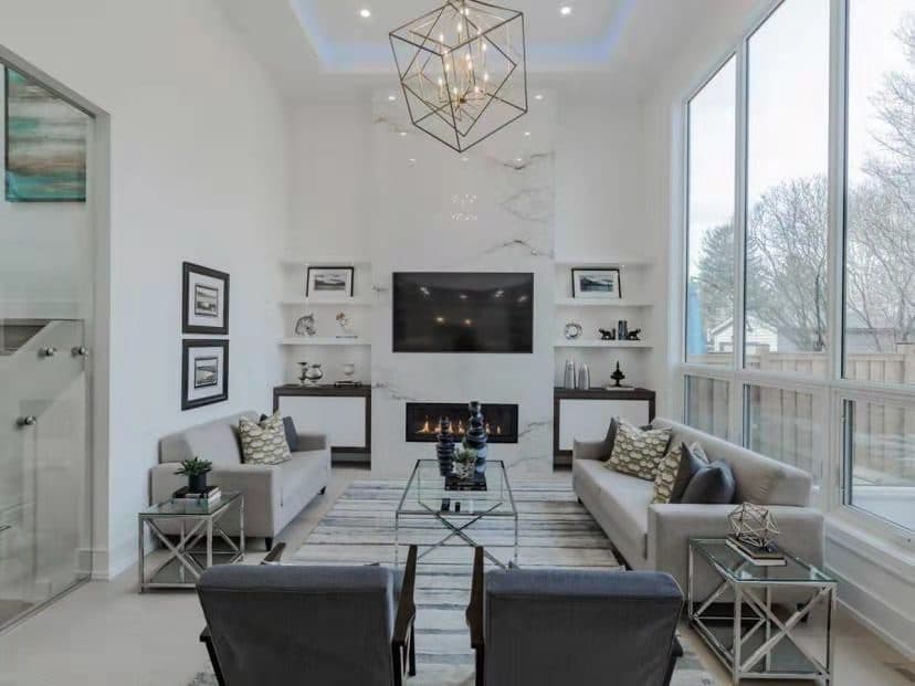 Marbled Wall Unit with Fireplace