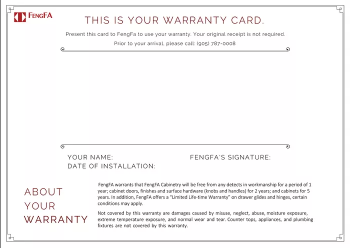 Fengfa warranty